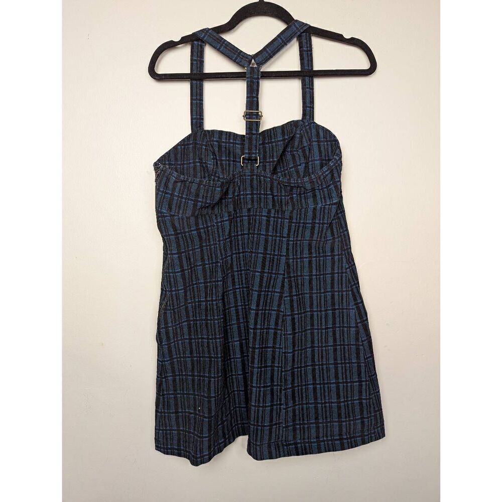 Urban Outfitters torin empire-waist blue check corduroy mini dress Large - Picture 3 of 9